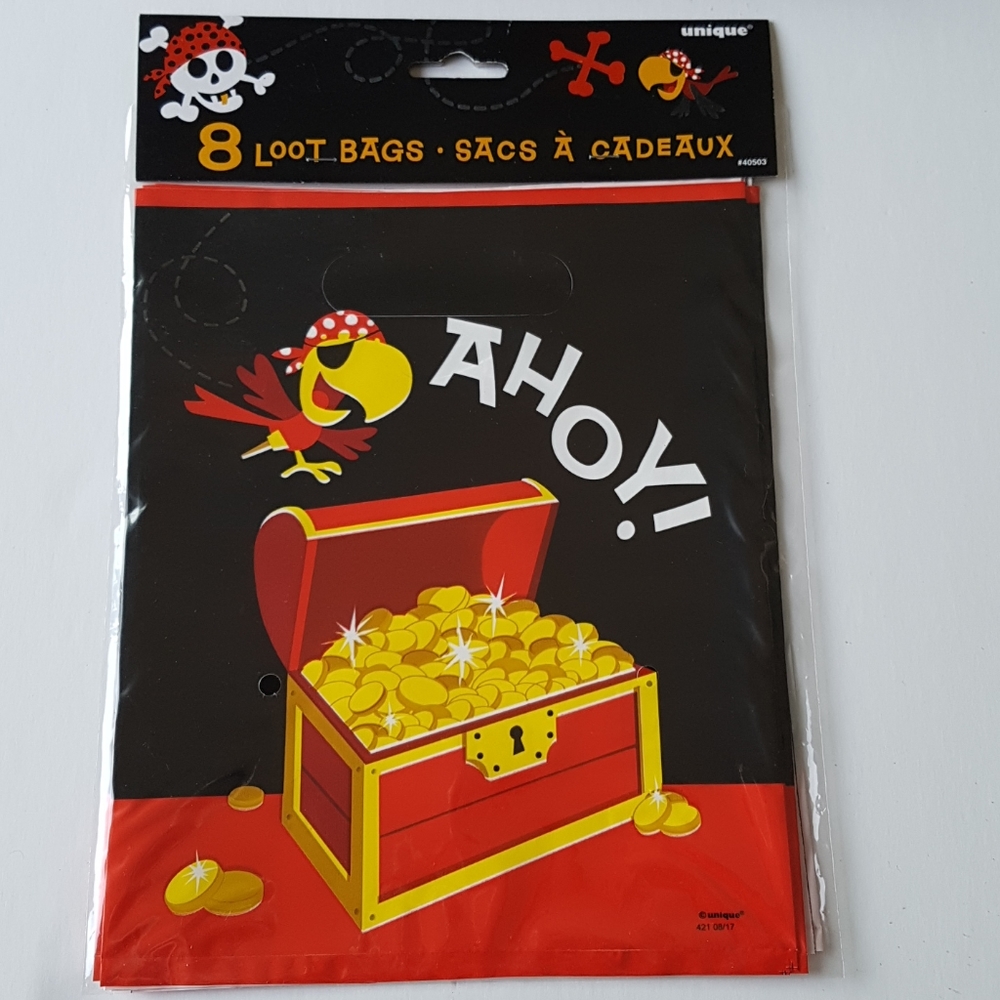 8 pcs Pirate Ahoy! Loot Bags Favor Bags Treat Bags 7.25"x9" inches